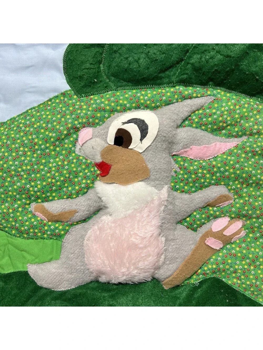 Vintage Disney Bambi and Thumper Felt Baby Quilt Blanket Wall Hanging 35” x 56”